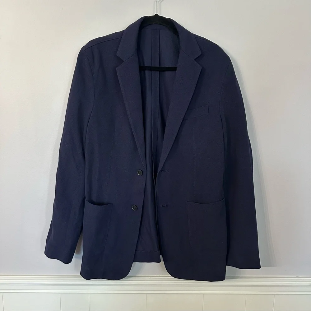 Quince Men’s Long Sleeve Button Up Cotton Pique Knit Blazer in Navy Sz M NWOT
